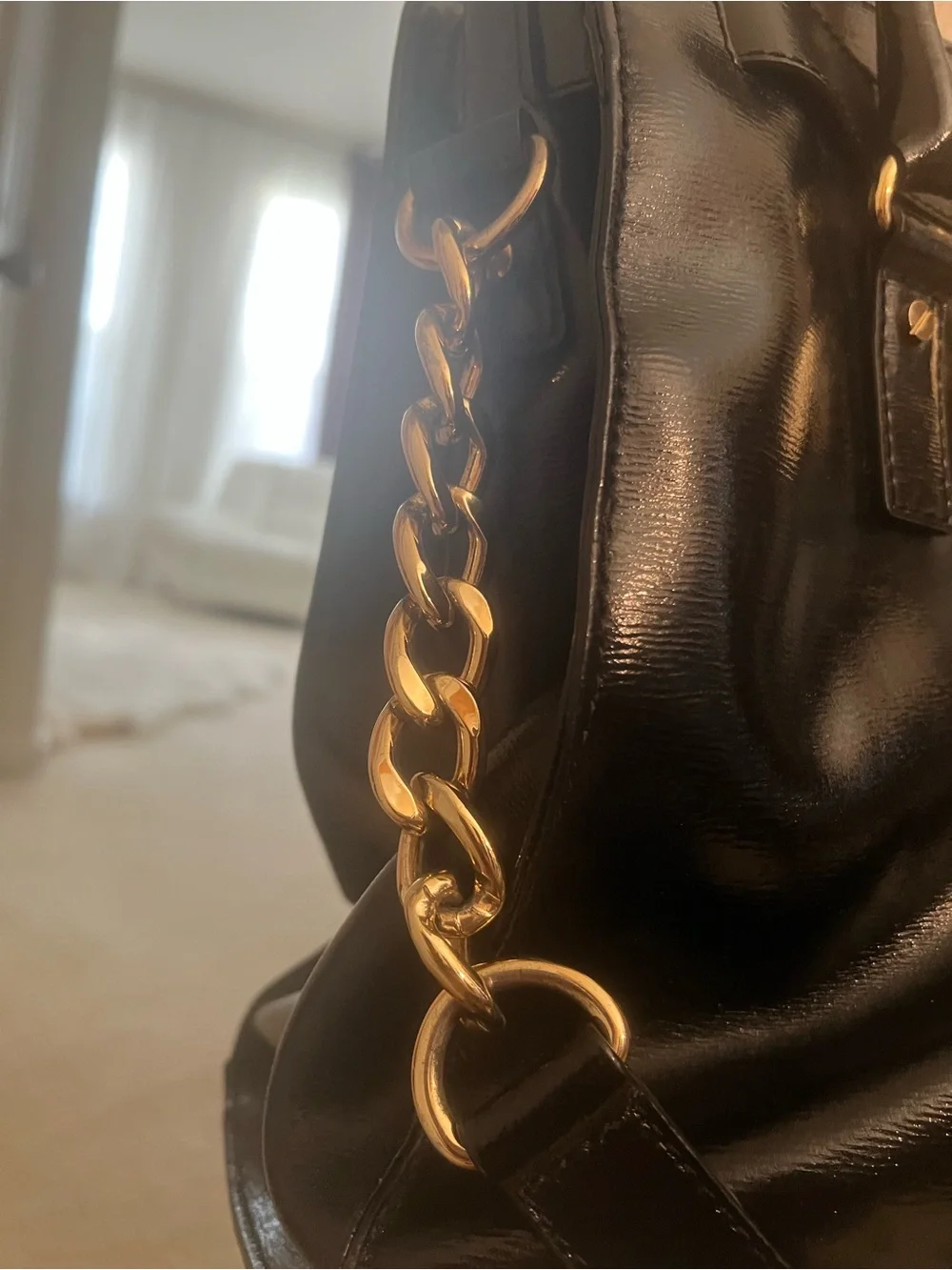 Michael Kors Black Leather Tote with Gold Hardware